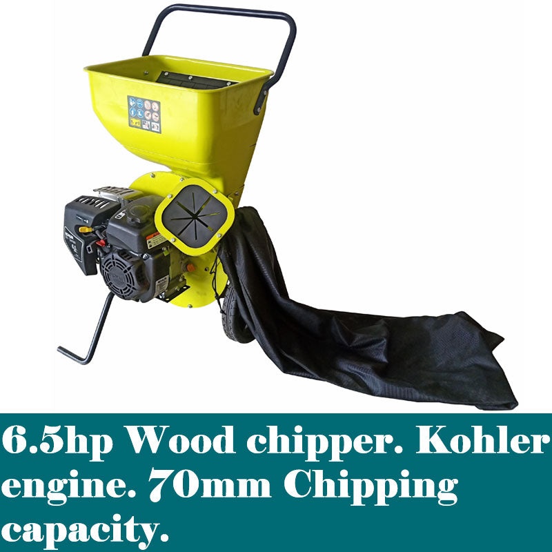 70mm Petrol Wood Chipper Shredder Mulcher 196cc Kohler Engine 