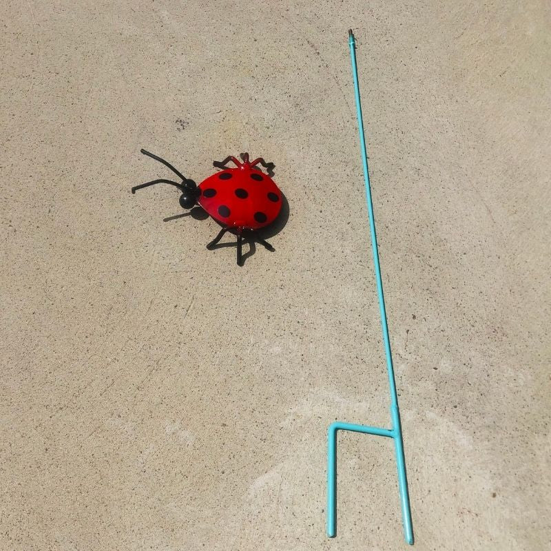 Garden Metal Art Ladybug with Supporting Pole 