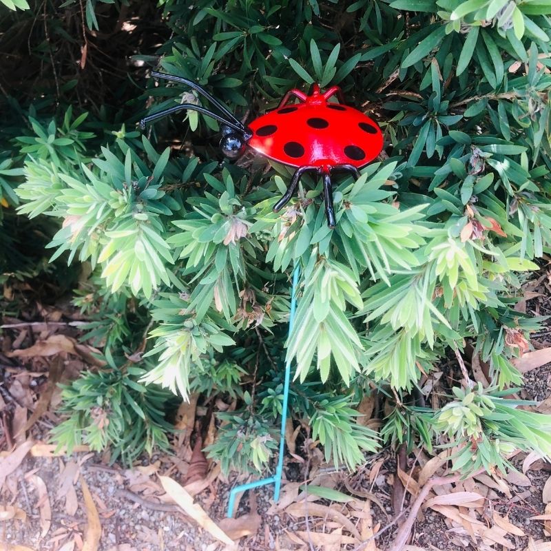 Garden Metal Art Ladybug with Supporting Pole 